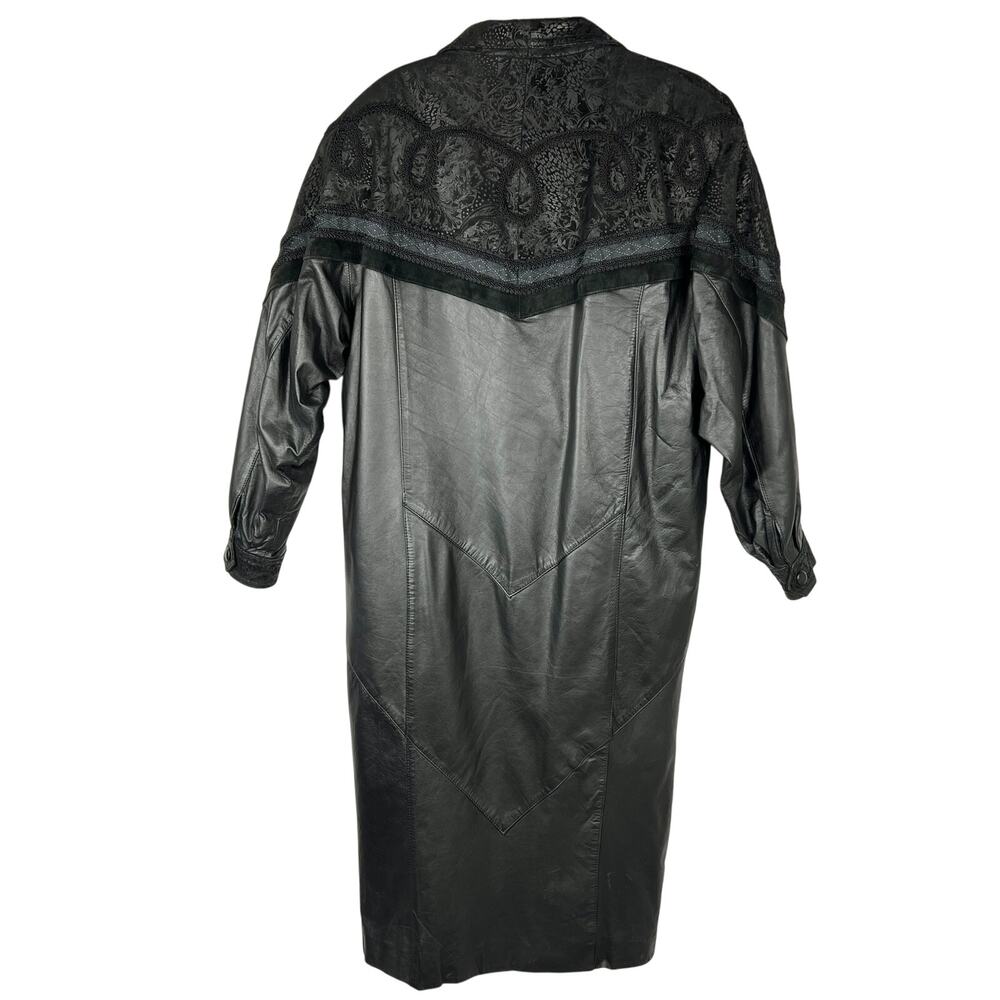 Wilsons Leather Long Trench Coat Jacket Mens Medium Black VTG Lace Suede Lined - Picture 2 of 16